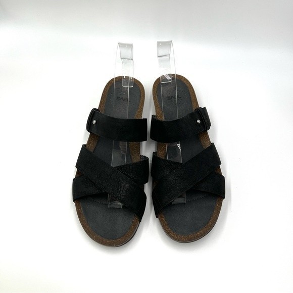 Teva Women's Mahonia Black Leather Slip On Slides Sandals Shoes Size 10.5 - Picture 3 of 13